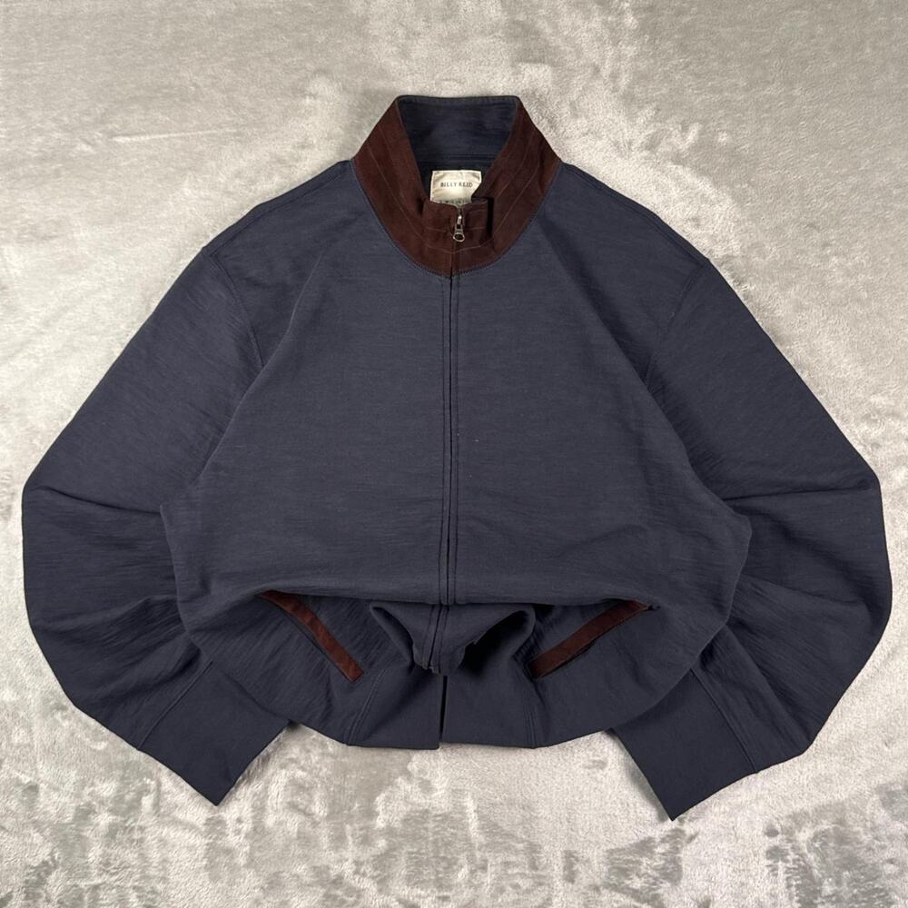 Billy Reid Men’s Blue Outdoor Leather Trim Full-zip Sweater Size